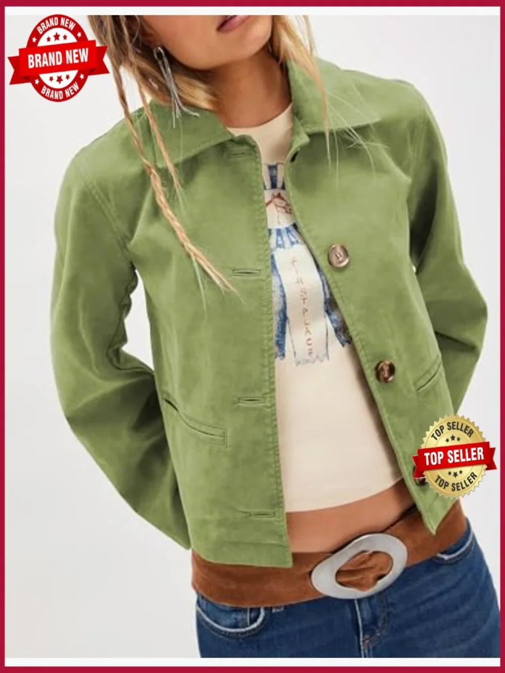 Faux Suede Cropped Jacket with Lapel Short Blazer Fall Winter - Picture 4 of 4